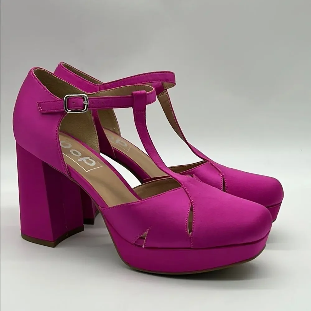 POP Westerly Hot Pink T-Strap Platform Chunky Heels Size 7.5 New With Box